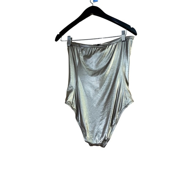 J Crew size 6 metallic gold glamorous strapless  front zip bodysuit brand new - Picture 3 of 6